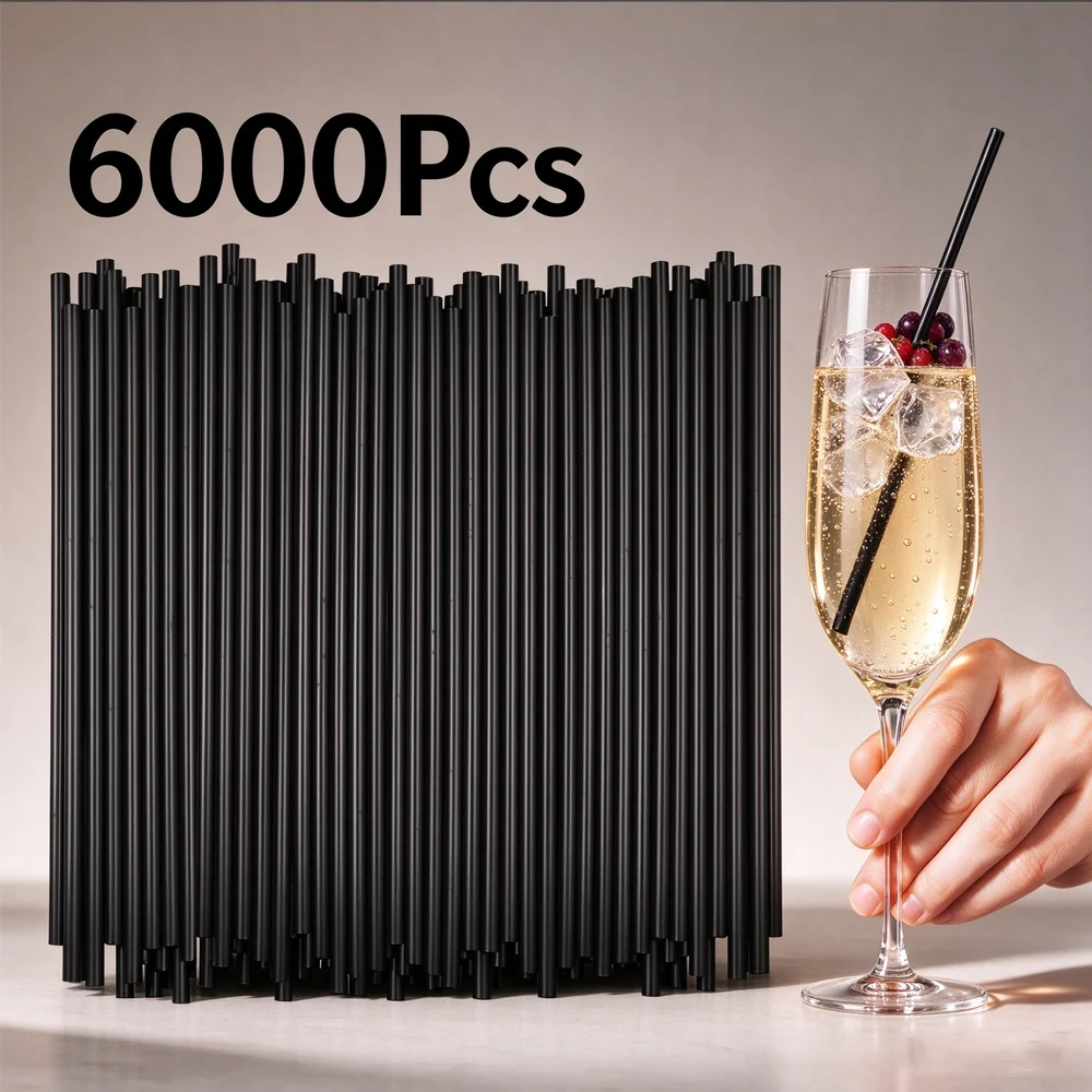 6000-100PCS Black Straws Reusable Biodegradable Cocktail Straws Party Wedding Tea bar Kitchen Drinking Straws Wholesale