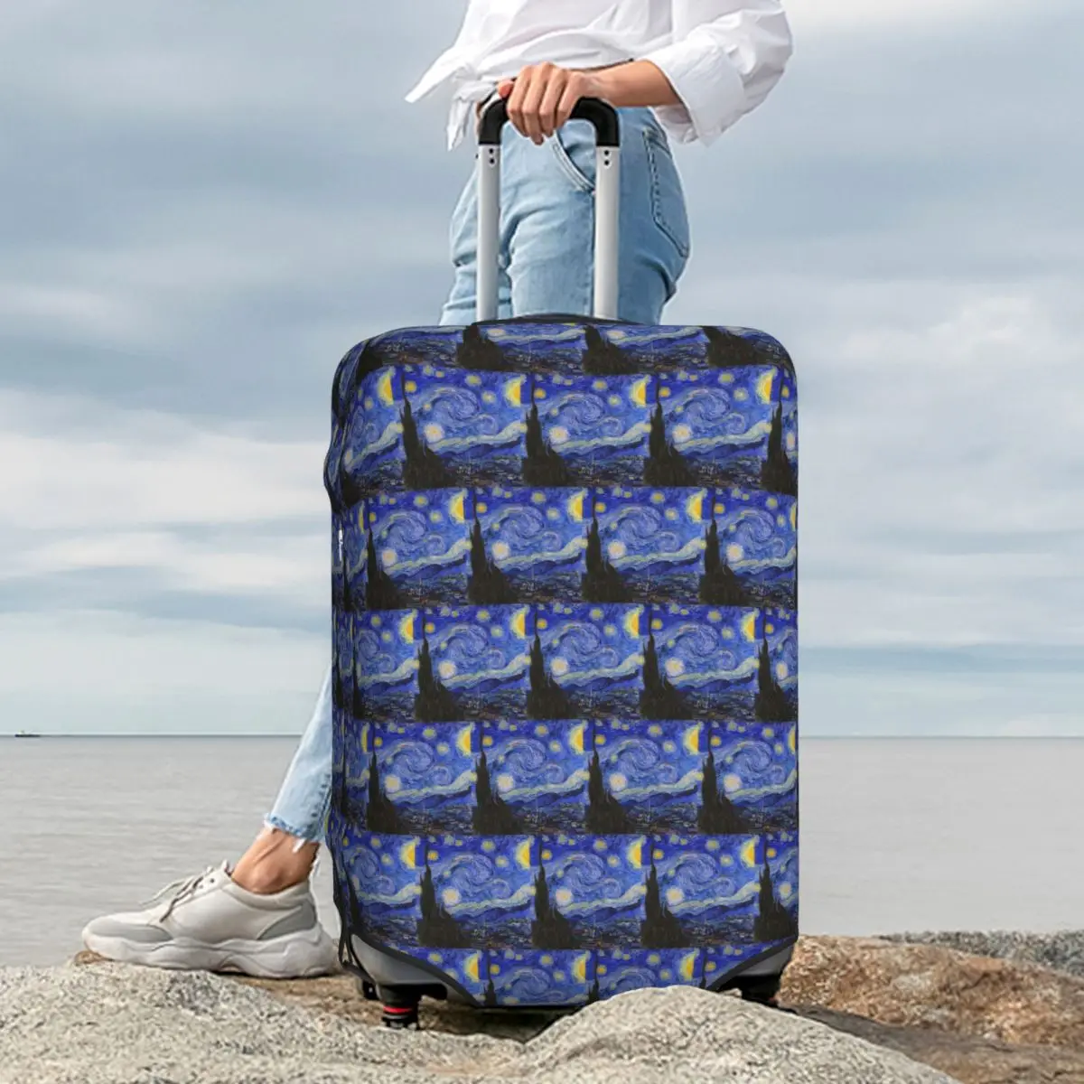 

The Starry Night By Vincent Van Gogh Suitcase Cover Protection Elastic Travel Luggage Protector Covers for 18-32 Inch
