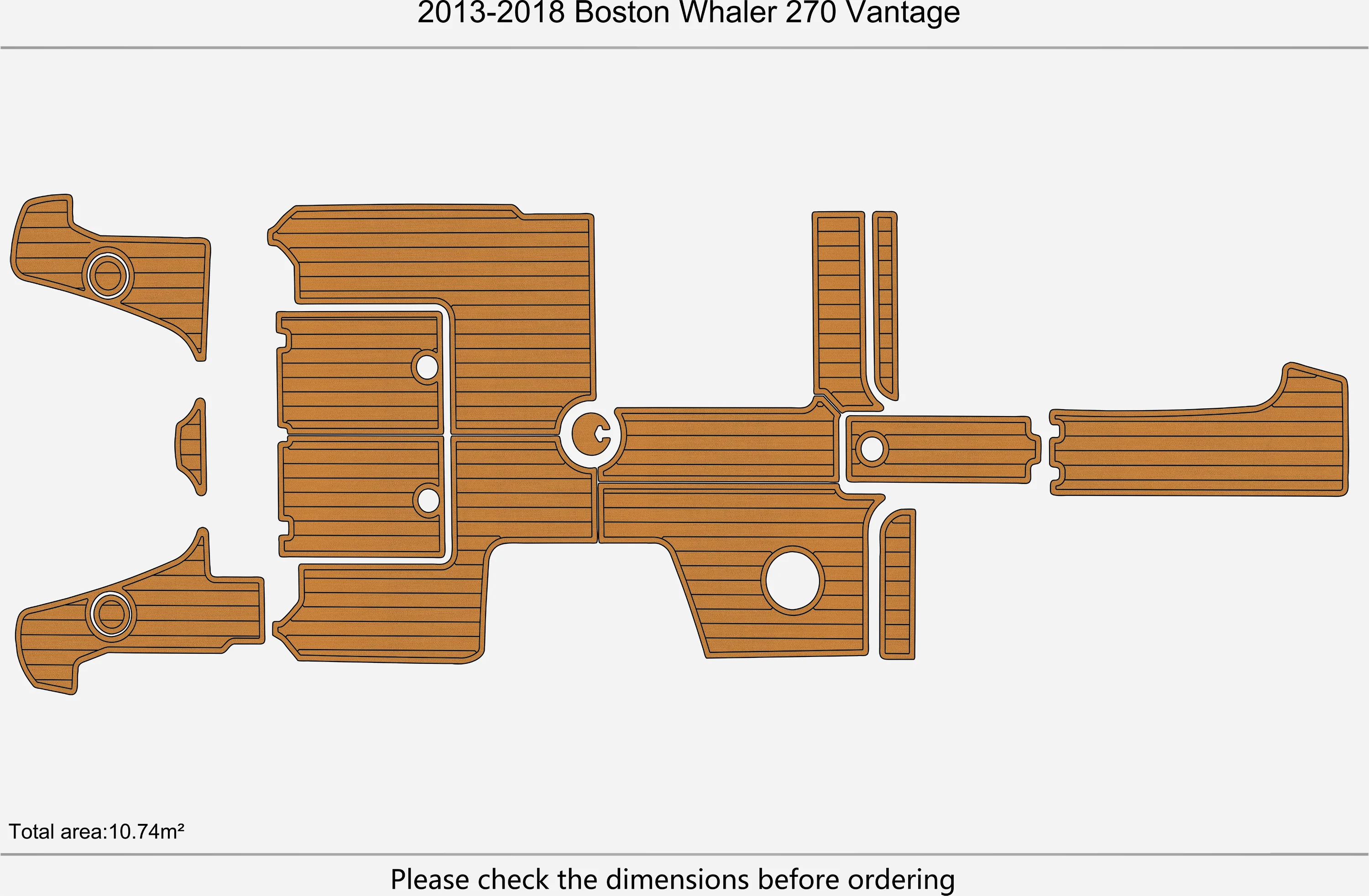 Marine Faux Teak EVA Non-Slip Mat 2013-2018 Boston Whaler 270 Vantage Self-Adhesive 1/4