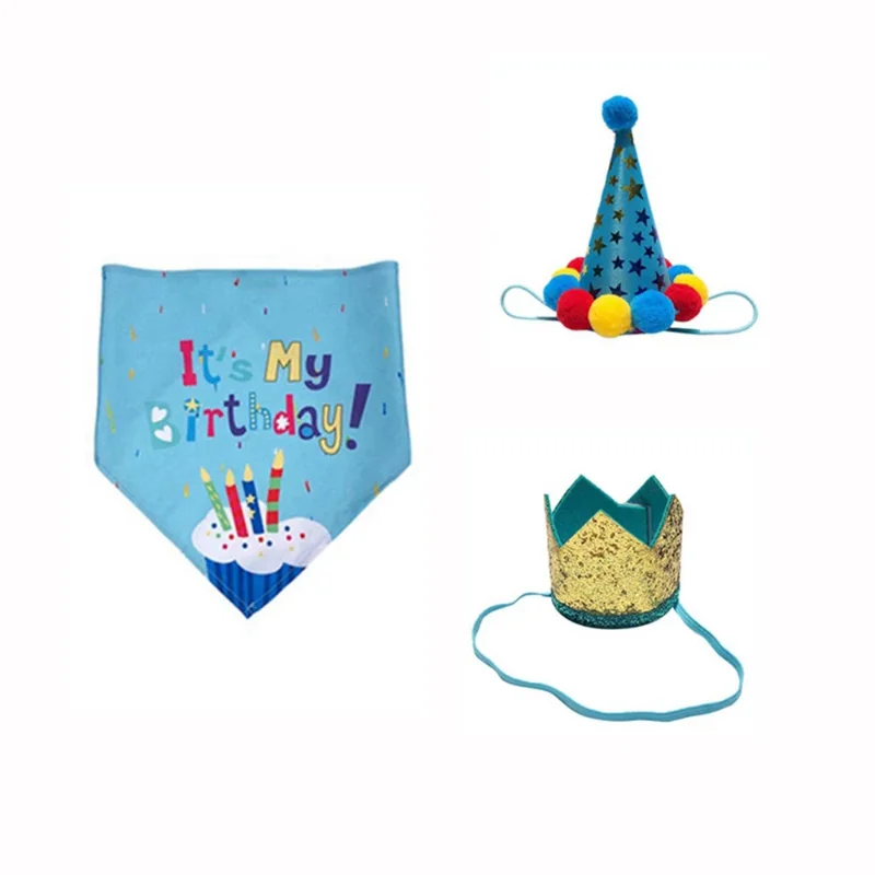 Pet Birthday Hats for Boys Girls Holiday Party Apparel Accessories for Small Medium Puppies Cats Doggies Cone Hat Bandana