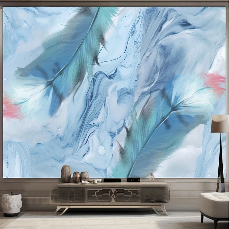 Creative Beautiful Blue Feather Light Luxury Wall Covering Mural Art Wallpaper For Living Room TV Sofa Bedroom Home Decor 3D