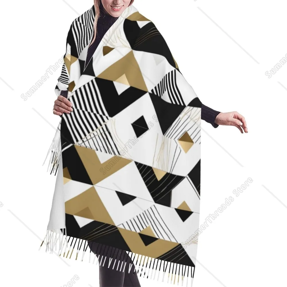 

Современный черный, белый, золотой треугольный женский супермягкий классический кашемировый шарф с кисточками, зимний теплый кашемировый шарф с бахромой на весну и осень