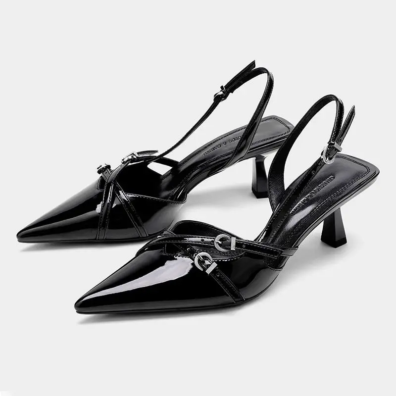 Sandales à Talons Hauts et Fins Noirs pour Femme, Chaussures à la Mode, de Luxe, peu Profondes, Châssis Stiletchassis, Nouvelle Collection