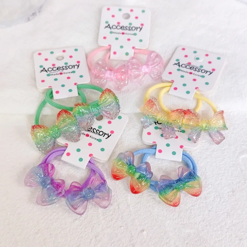 

2PCS Cartoon Cute Transparent Jelly Gradient Bow Kids Elastic Hair Bands Children Hair Tie Girls Hair Accessories Baby Headdress