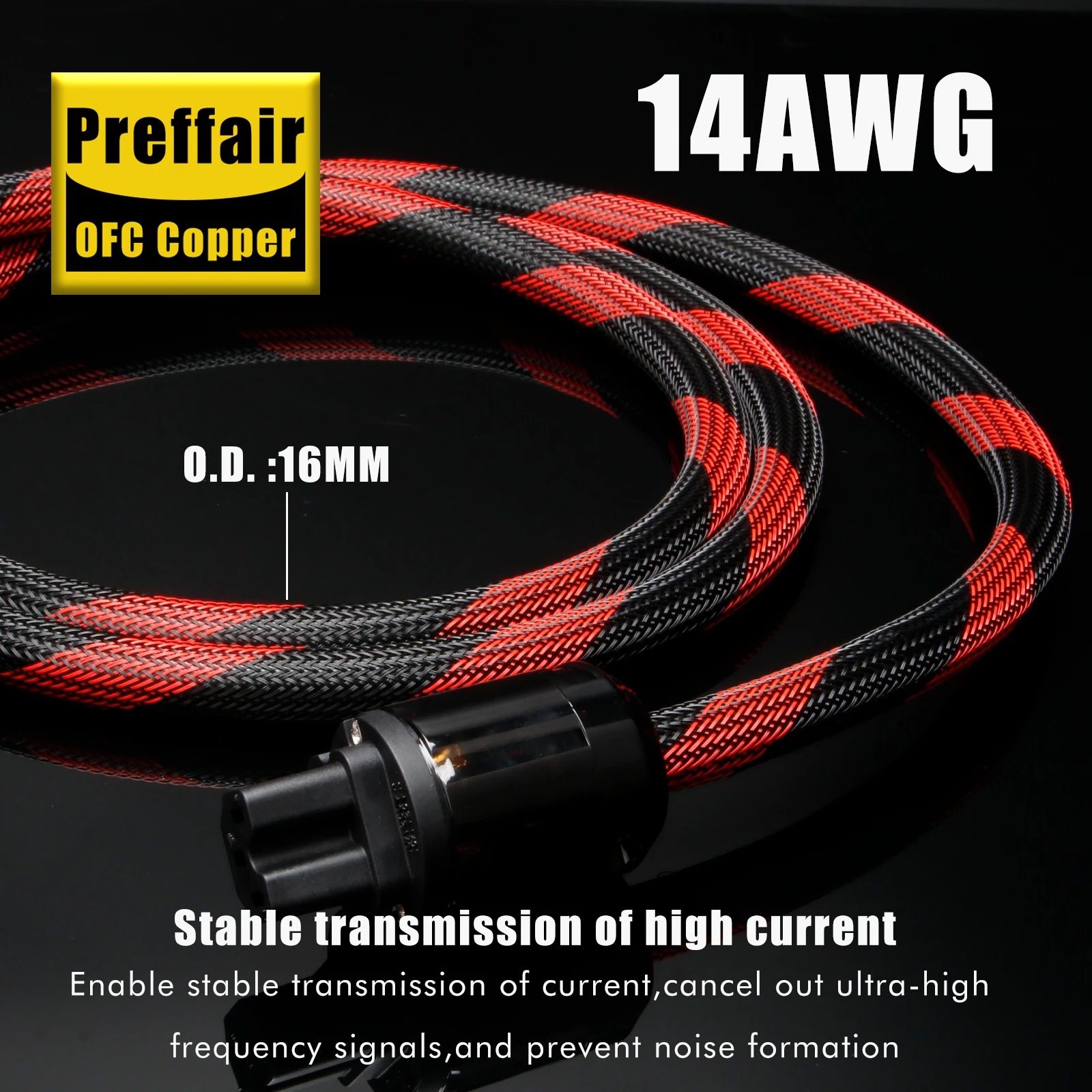 Кабель питания Preffair Hifi OFC EU для усилителя, 14AWG, аудиофильский, с родированным разъемом C15 IEC320