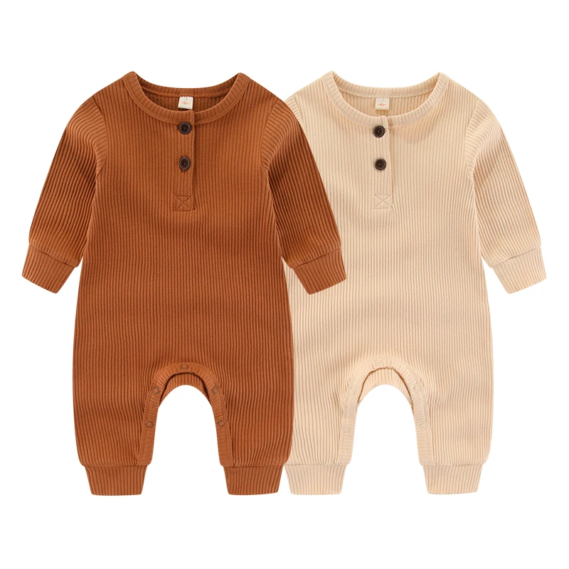 2-Piece Solid Color Unisex Long Sleeves Baby Boy Girl Rompers Cotton Soft Infants Outfits