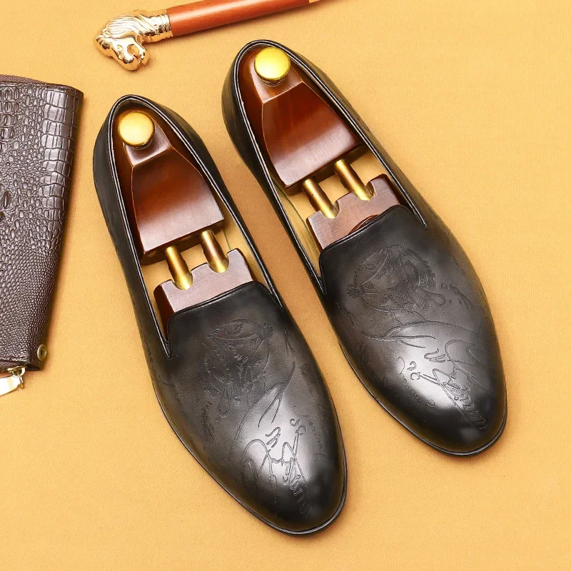 

Vintage Mens Dress Shoes Loafers Luxury Genuine Leather 2026 Summer Slip on Comfortable Wedding Business Social Shoes Slip On