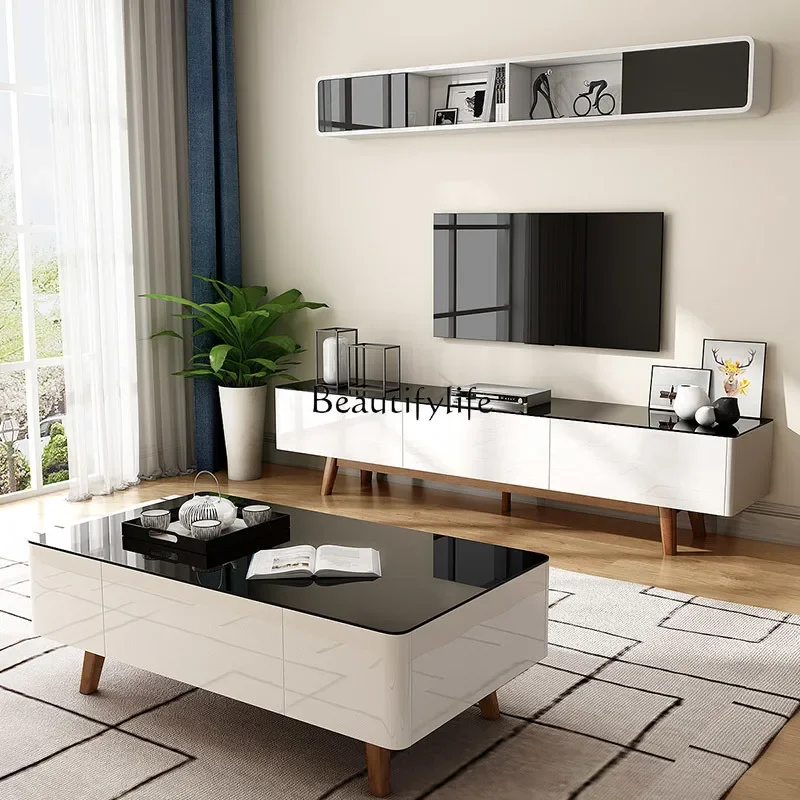 

ls 42 Solid wood black and white glass paint living room oak coffee table