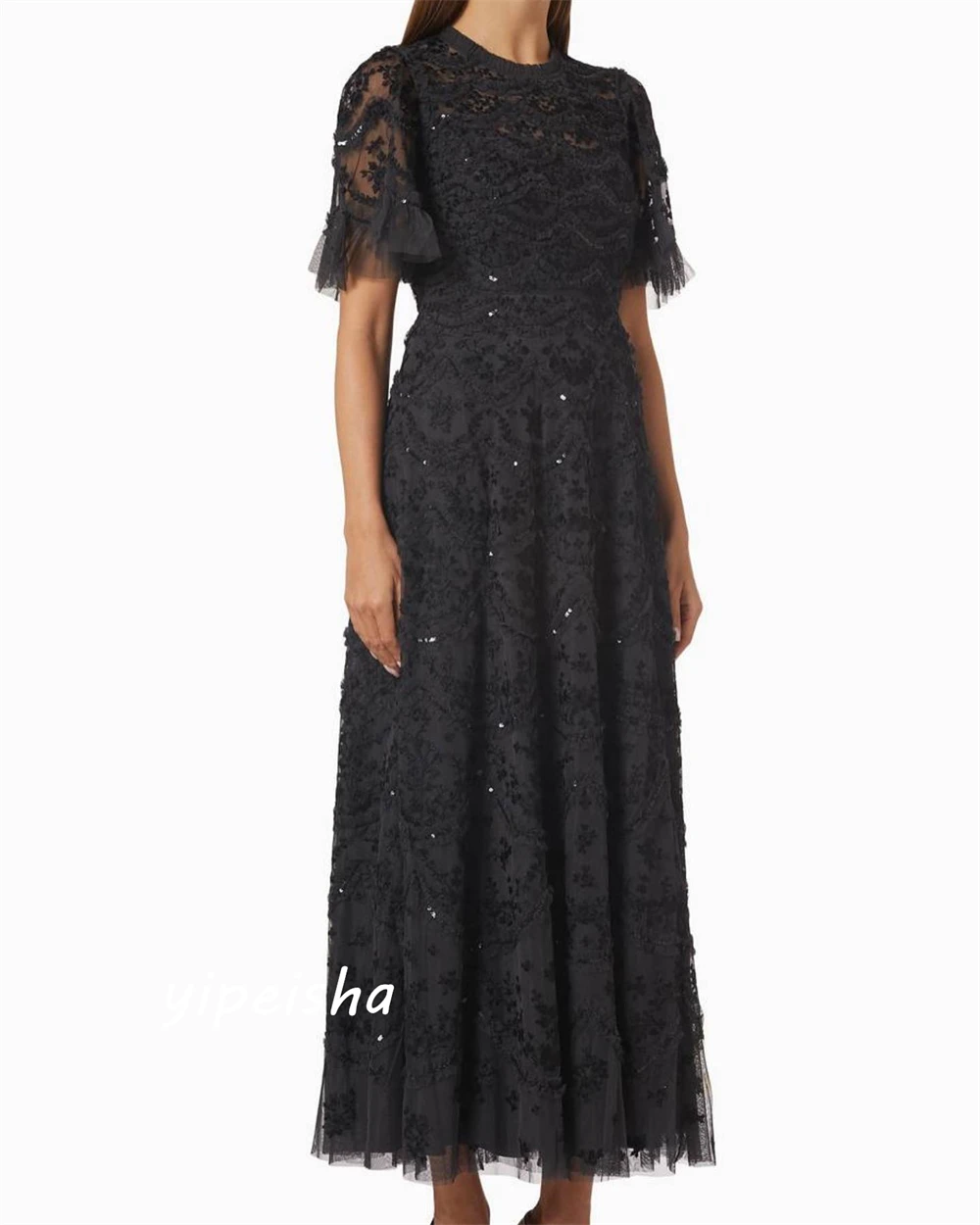 Jiayigong Prom Lace Beading Christmas a-line o-collo abito per occasioni su misura abiti Midi