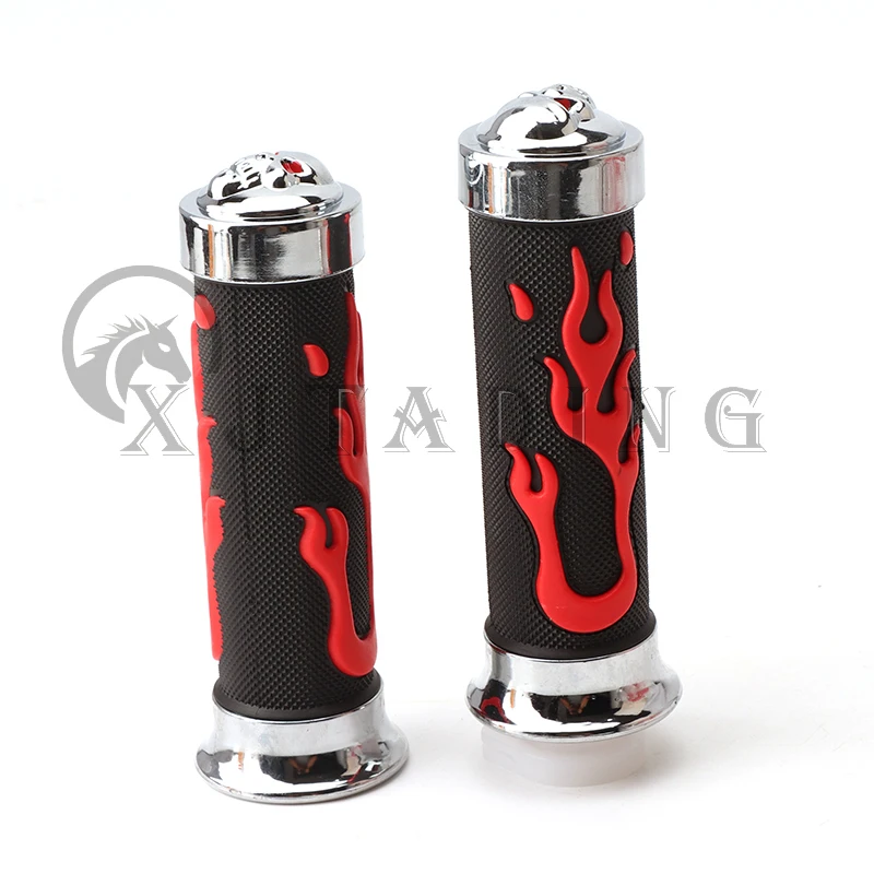 Universal Motorcycle 7/8\'\' 22MM Accelerator Throttle Twist Grips Handlebars Red Flame Skull For Harley Honda Yamaha Suzuki