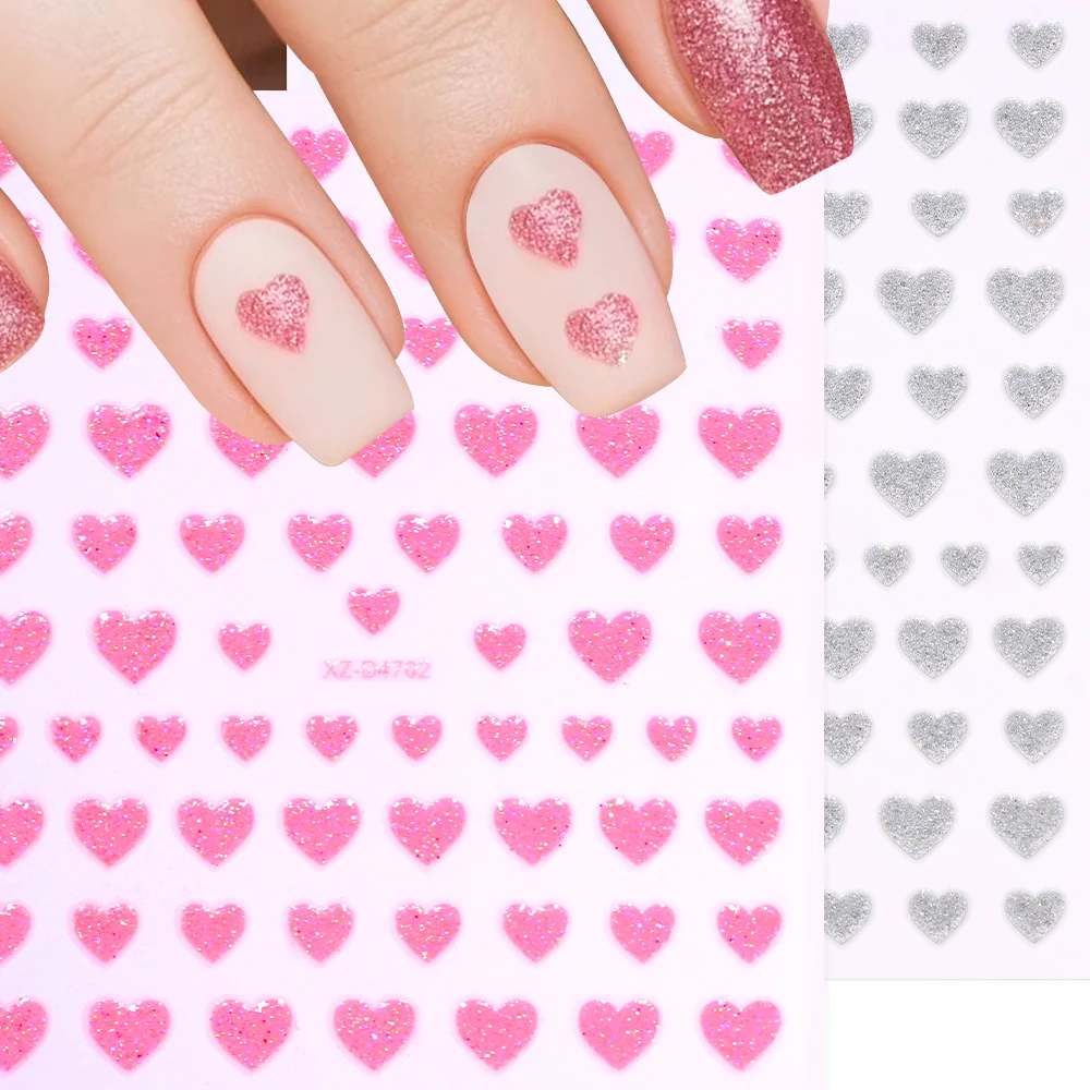 1pc 3D Valentijnsdag nagelstickers glitterpoeder liefde hart ontwerpen nagelstickers zelfklevende nagelbenodigdheden voor vrouwen en meisjes