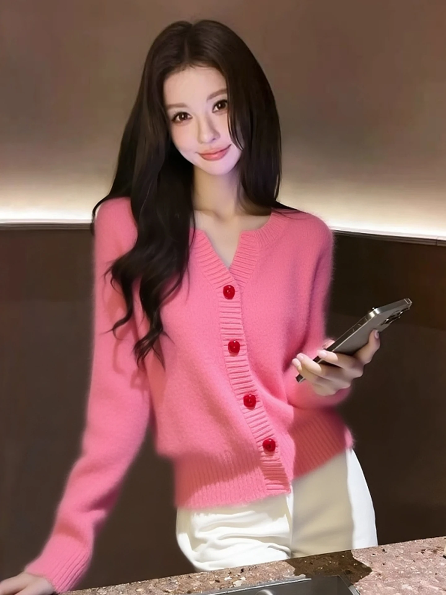 

Удобный мягкий трикотаж Camere Long Sve, женский irt, дизайн на одной пуговице, зимняя мода для поездок на работу, чистый цвет