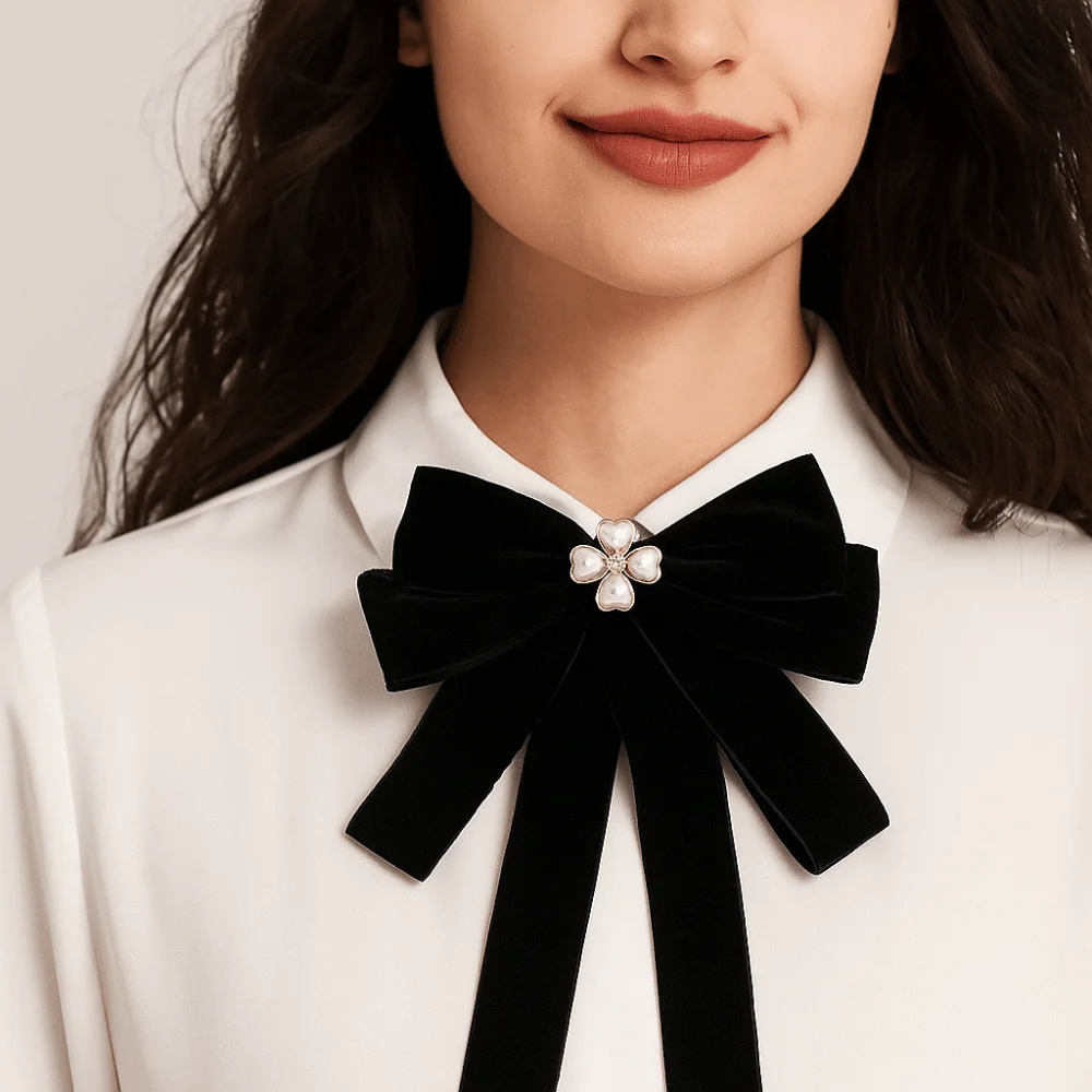 

Luxury Velvet Black Ribbon Pin Rhinestones Pearl Funerals Memorial Pin Pin Multi-layer Ribbon Badge Brooch Mourning