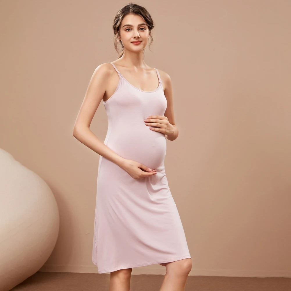 Nursing Nightgown Labor Gown Sleeveless Maternity Nursing Dresses Breastfeeding Dress