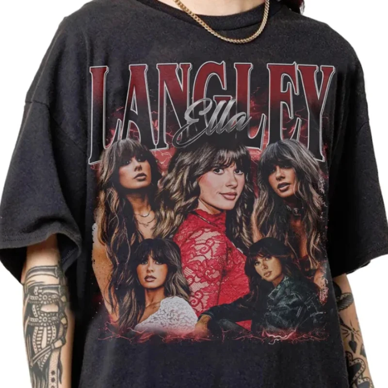Ella Langley 90er Retro Bootleg T-Shirt, reine Baumwolle, Streetwear für Paare, reine Baumwolle Shirt, Oversize-T-Shirt, Y2K-Kleidung – Detail 3