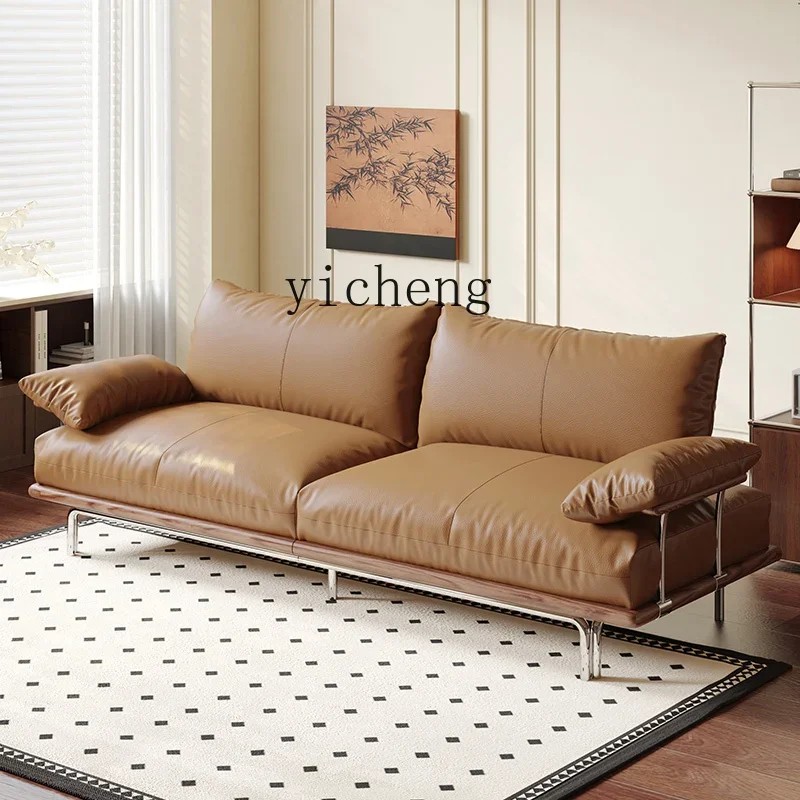 

V7 furniture black leather sofa straight row three living room solid wood sofa retro