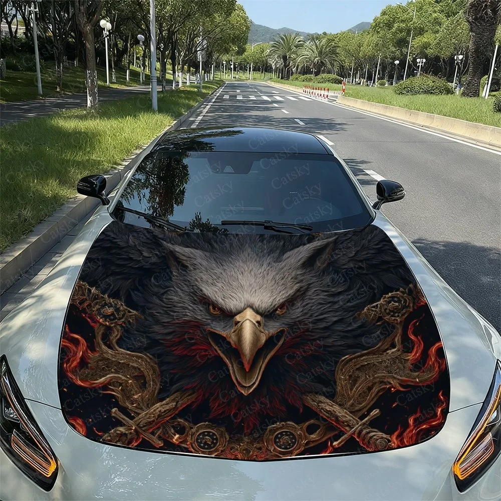 Eagle Sword Red Car Hood Sticker PVC Self Waterproof Stick, Striking Auto Exterior Accessories Decor Protect Gift for Car Lover