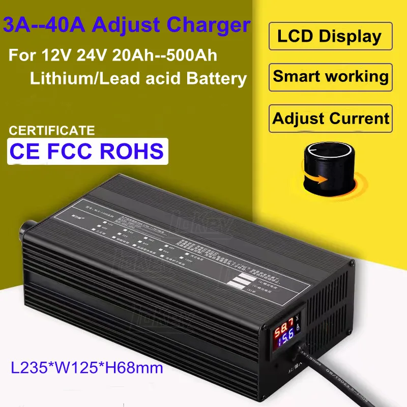 12V 24V 3A 10A 20A 40A adjust charger lifepo4 lipo AGM GEL liquid lead acid 1100W Forklift Tricycle truck car battery cargadores