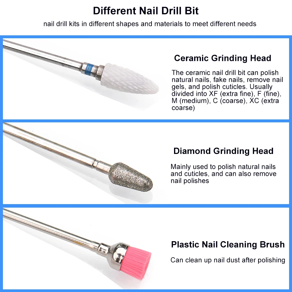 Punte per trapano per unghie per cuticole 6 pezzi Set di frese diamantate/ceramiche per accessori per lime per unghie elettriche per Manicure testa abrasiva per la cura delle unghie