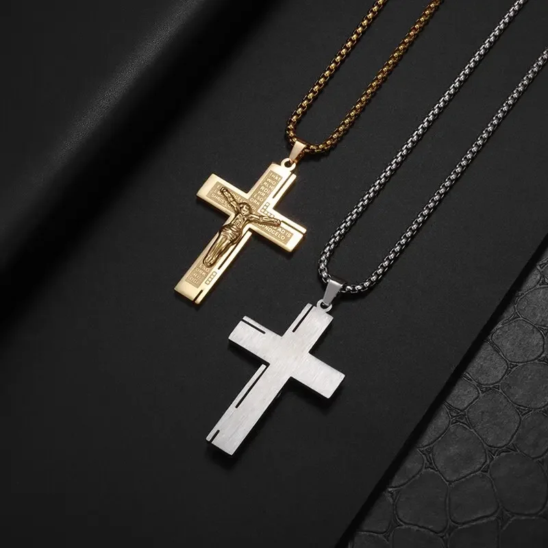 Personality Creative Design Religious Jesus Christ Cross Pendant Amulet Simple Men\'s and Women\'s Necklace