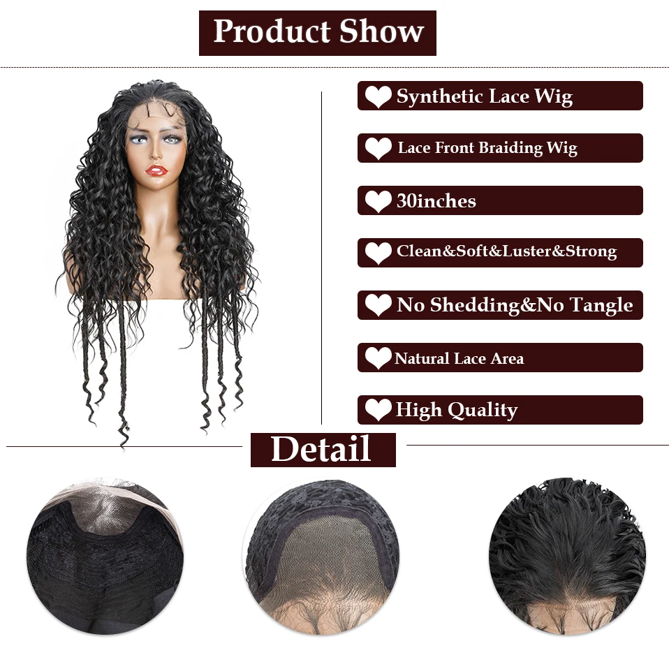 Snoilite 30Inches Synthetic Lace Front Braid Wigs Long Tail with For Black Women Brown Black Cornrow Brazilian Boxing Wig