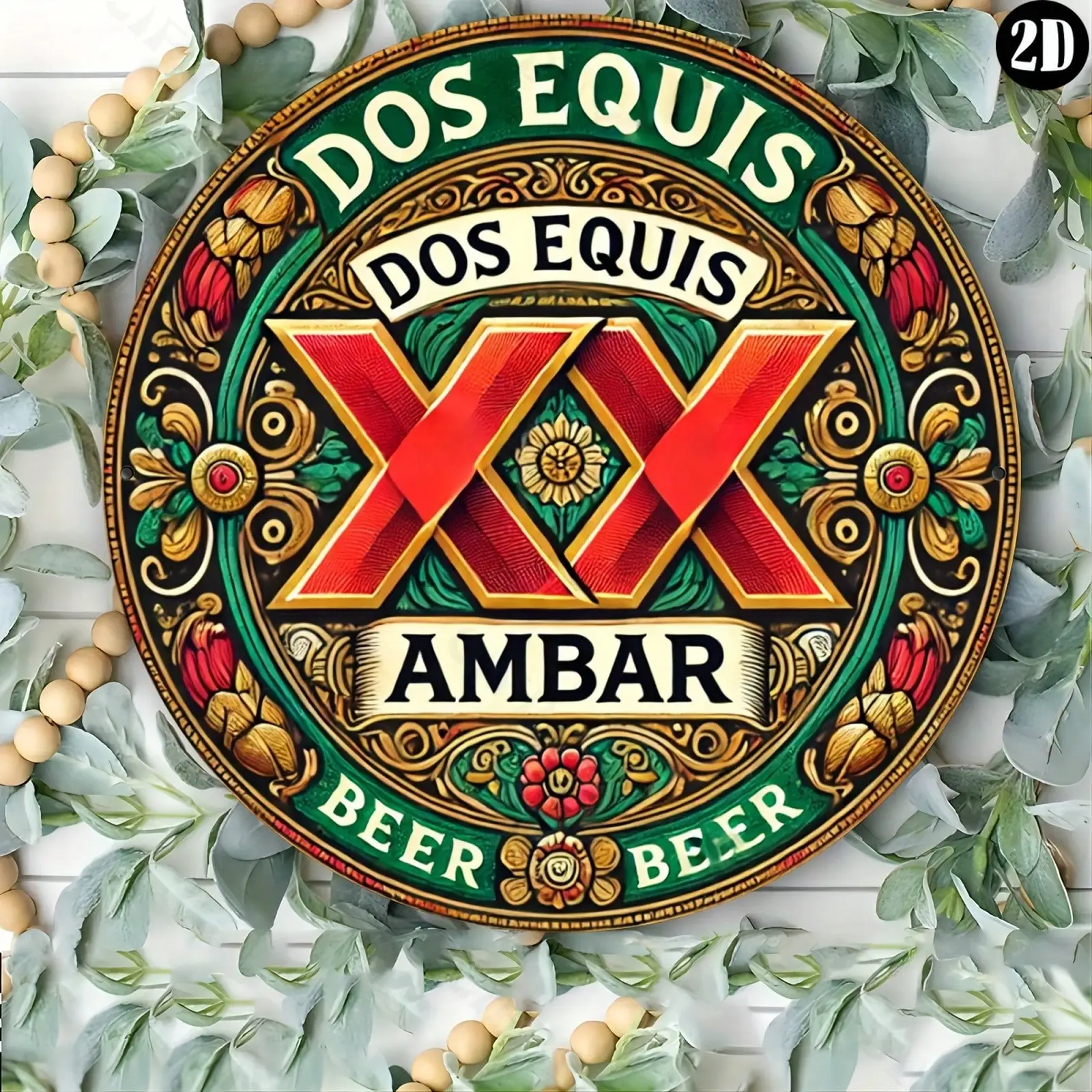 Dos Equis Ambar Beer 8x8" Round Aluminum Wall Art - Reusable Metal Sign for Home, Kitchen, image 2