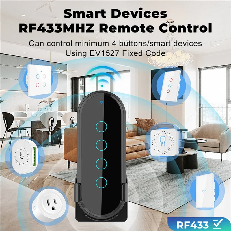 ABUL-2X Smart Home New 433Mhz 4 Key Ev1527 Coding Key Remote Control Switch Rf Transmitter Wireless Remote Control Black