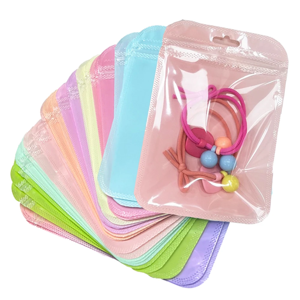 Sacs en Mylar refermables couleur bonbon, 50 pièces, 10.5x15cm, avec trou de suspension, fermeture éclair pour biscuits, échantillon de bijoux, pochette d'emballage de collation