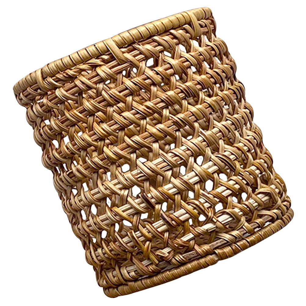 

Woven Storage Box 8cm Diameter x 8cm Height Rattan Pen Holder Desk Organizer Stationery Container Multi-function Basket