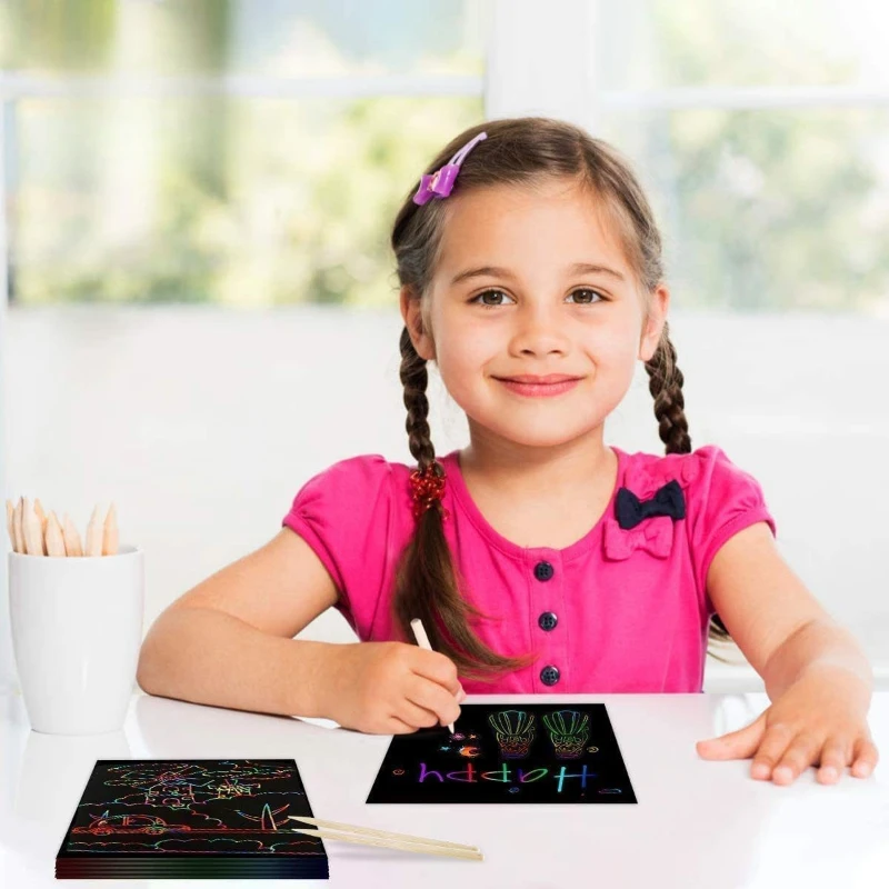 Skizzenbücher, grenzüberschreitendes, verpacktes Kratzpapier für Kinder, 100 Blatt, Puzzle-Spielzeug, bunte Graffiti-Kratzzeichnungen