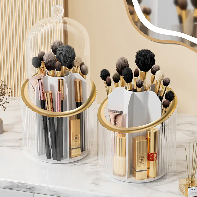 360 Rotating Makeup Brush Holder With Lid Luxury Cosmetic Organizer Lipstick Eyebrow Pencil Holder Eye Shadow Storage Box