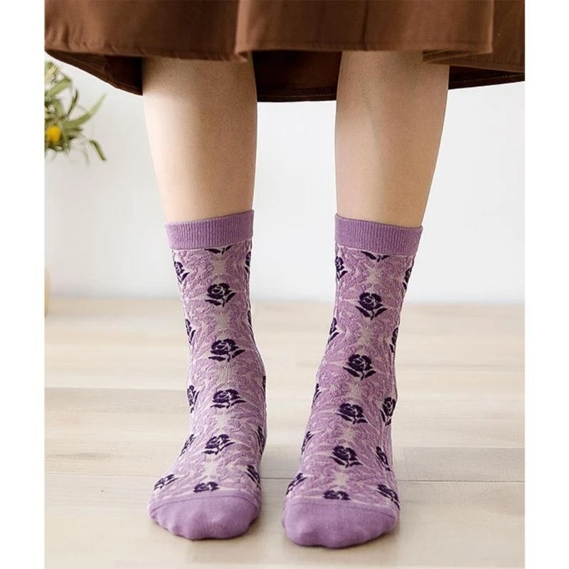 

Женские красочные красивые носки для экипажа, рождественские подарки, милые носки с цветочным принтом для платья-юбки 15UB