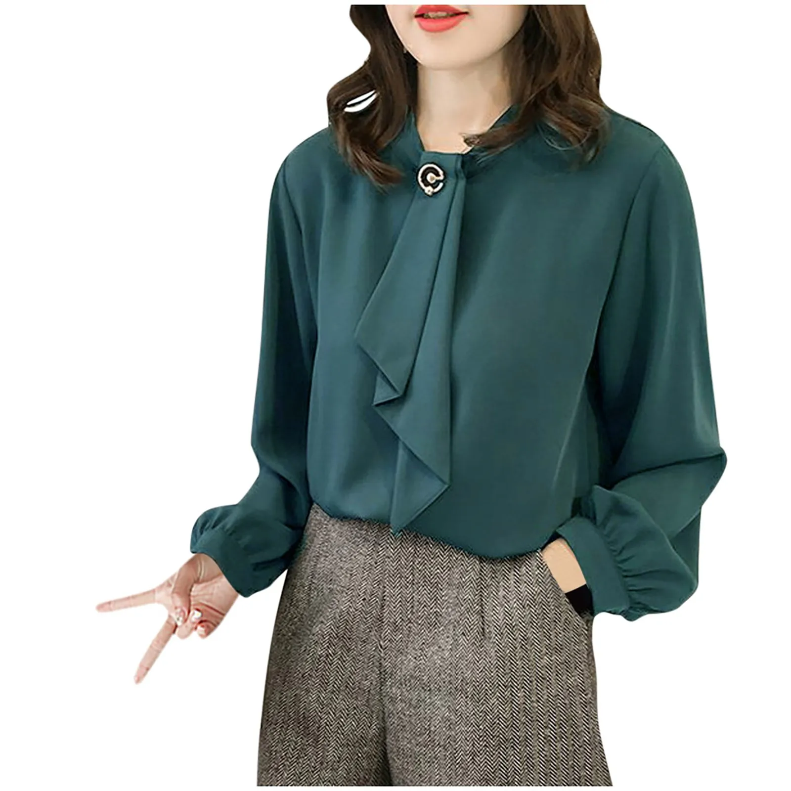 Spring Summer Elegant Blouses Ladies’ Casual Long Lantern Sleeve Solid Round Neck Chiffon Thin Shirt And Blouse Office Lady Tops