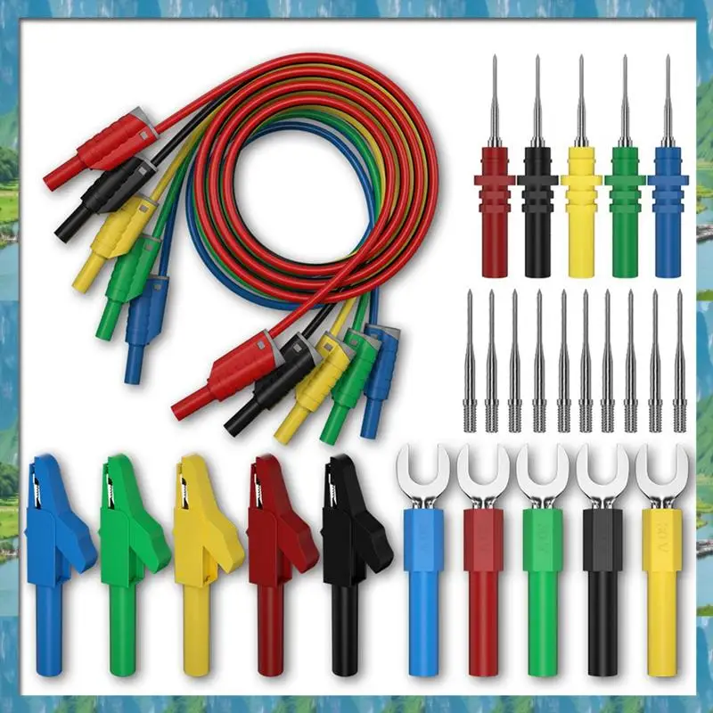 

5 цветов, 4 мм, двойной штекер типа «банан», тестовый кабель для мультиметра, U-образный зажим типа «крокодил», быстрый-