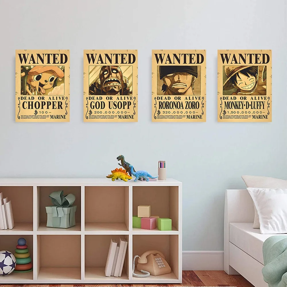 Wanted Posters One Pieces Bounty Anime Luffy Gear 5 4 Emperors Law Kid Figures Vintage Living Room Wall Decoration Stickers - view 3