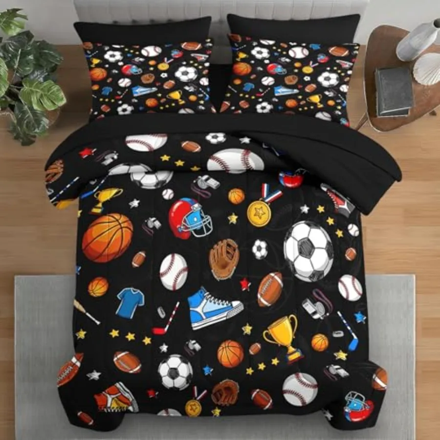 

Comforter Set Size Basket Foot Base 7 Pcs Bedding for and Adults Hockey Sport Bed Sheet Sets with Fitted Sheet 2 Pillowcases an