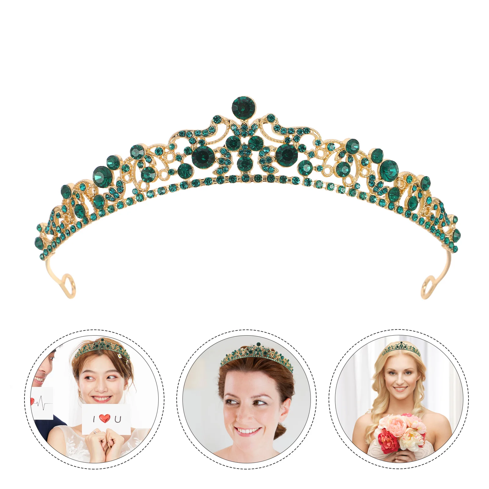 

Bridal Rhinestone Headband Green Crown Headpiece for Women Wedding Formal Party Hair Accessories Tiara Crown Bridal Wedding
