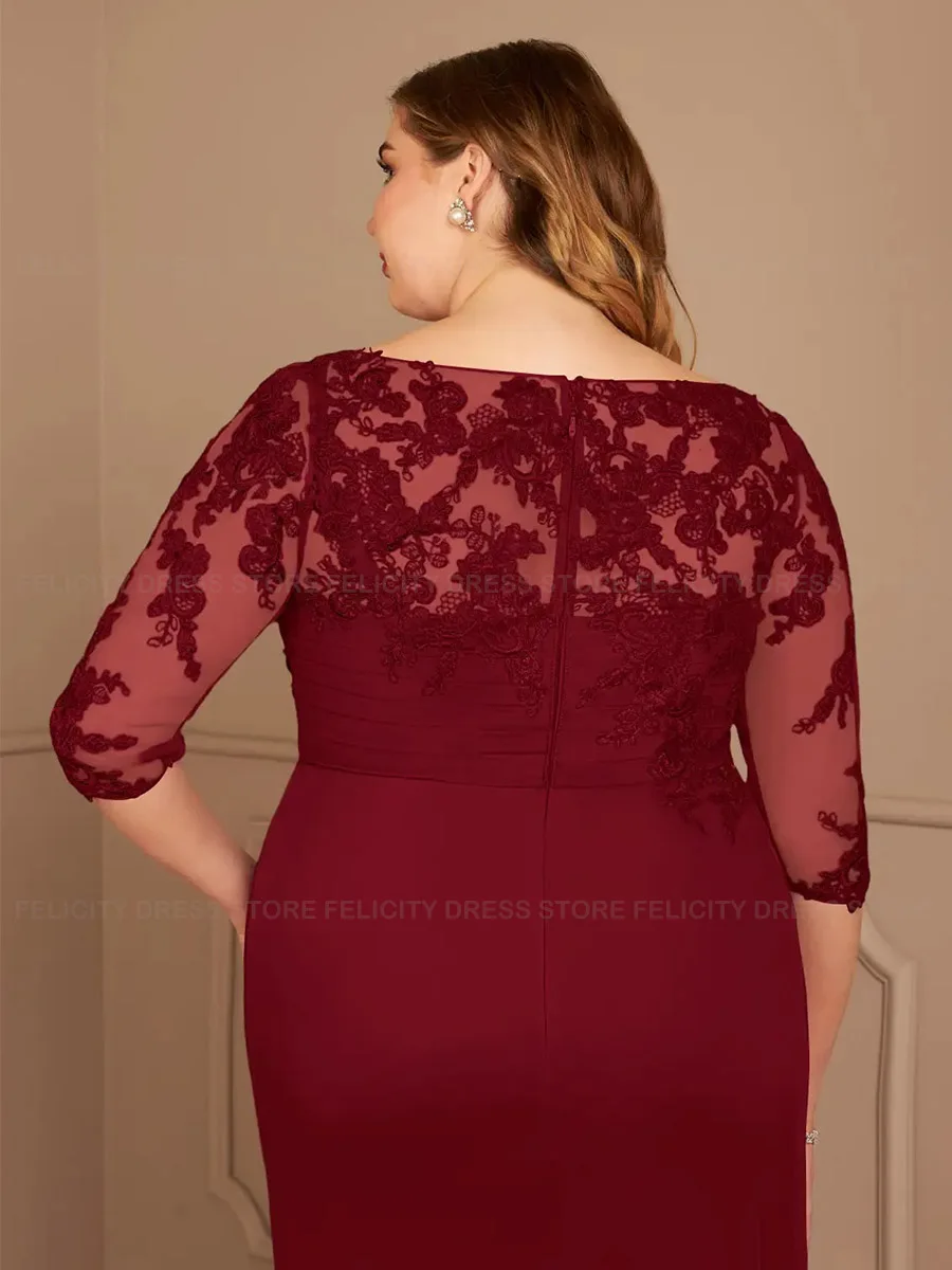 Elegant Plus Size Mother of the Bride Dresses 2023 Sheath O-neck Floor-Length Pleated Lace Wedding Guest Dress Vestidos de Gala