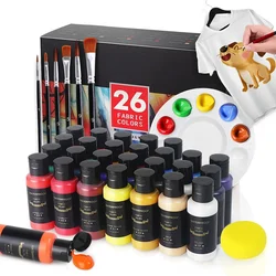 14/26 Colors Fabric Paint Set for Clothes with 6 Brushes, 1 Palette,Permanent Textile Puffy Paint Kit for Shoes, Canvas