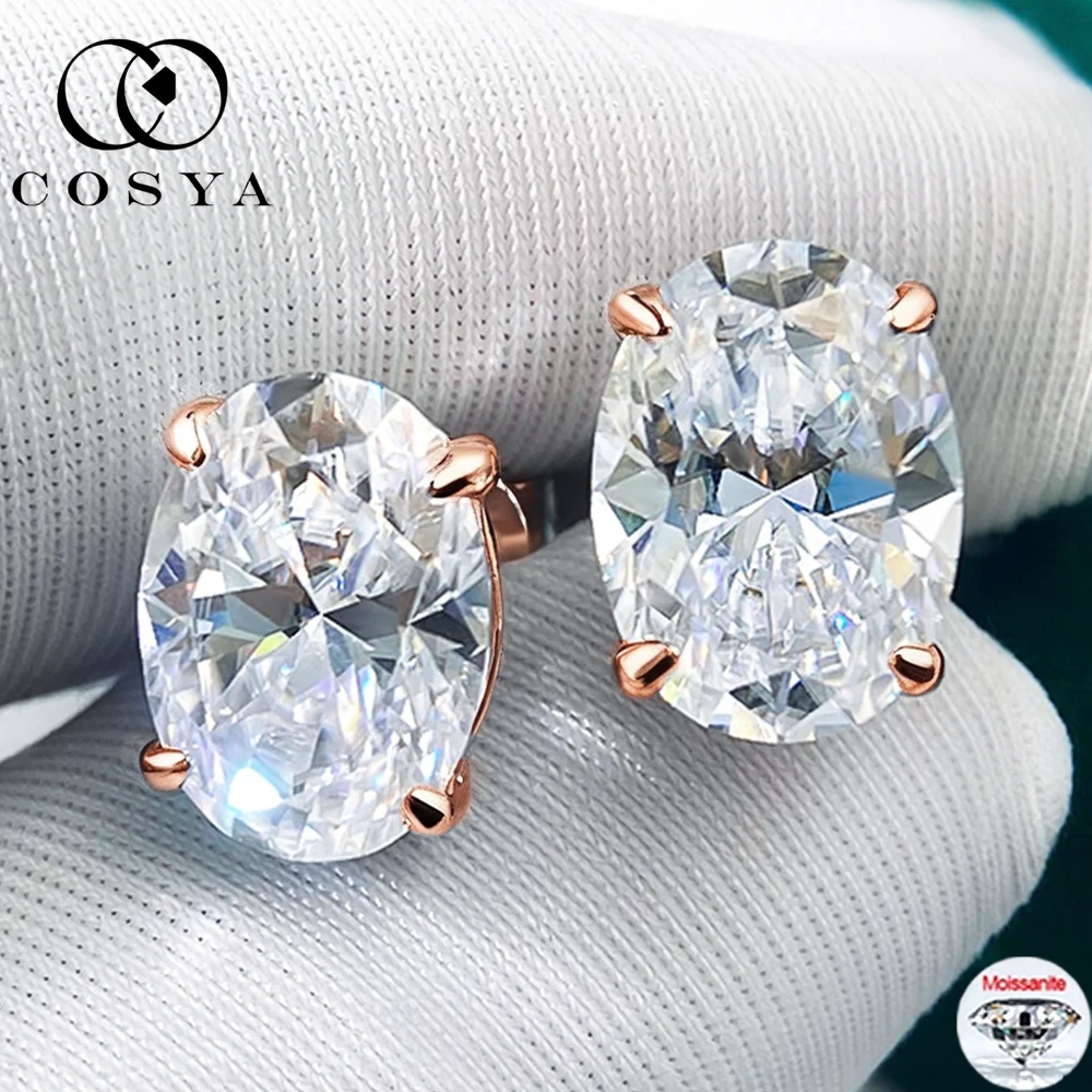 

COSYA розовое золото 1-4 карата овальной огранки муассанитовые серьги для женщин 100% серебро S925 сверкающие лабораторные бриллианты свадебные классические ювелирные изделия