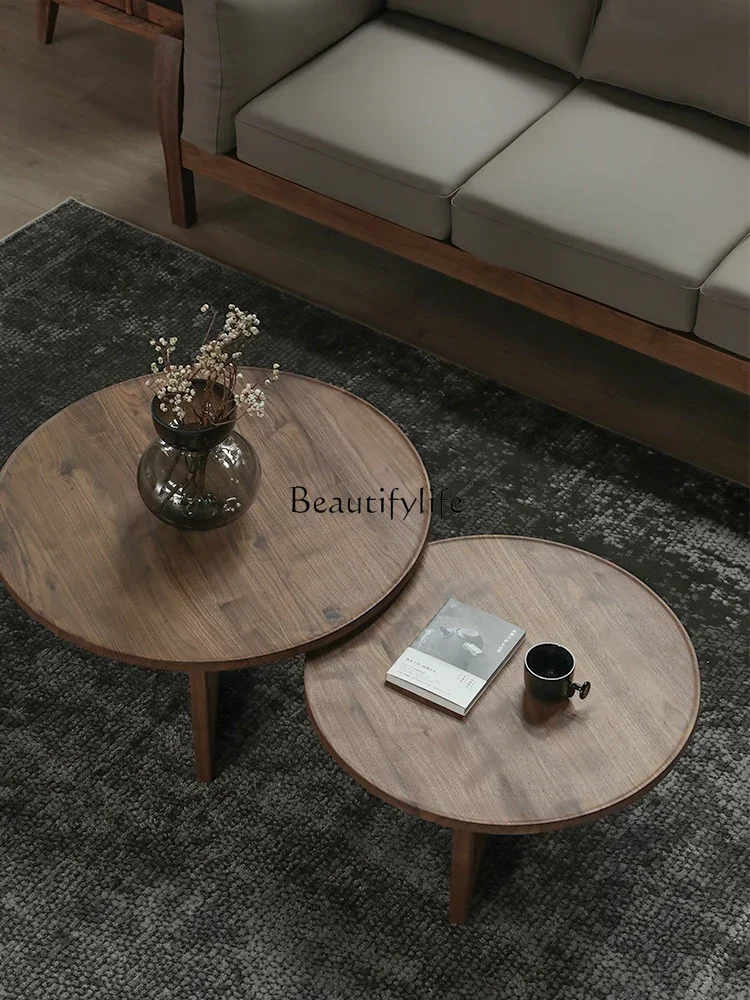 

Nordic solid wood coffee table combination living room black walnut round table