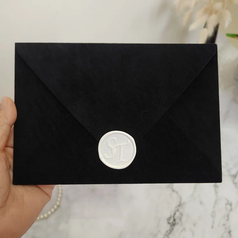 Square and Rectangle Black Velvet Envelope, Wedding Invitation Cards, Graduation Bridal Shower, 5x7 Inch, 6x6 Inch, 10Pcs