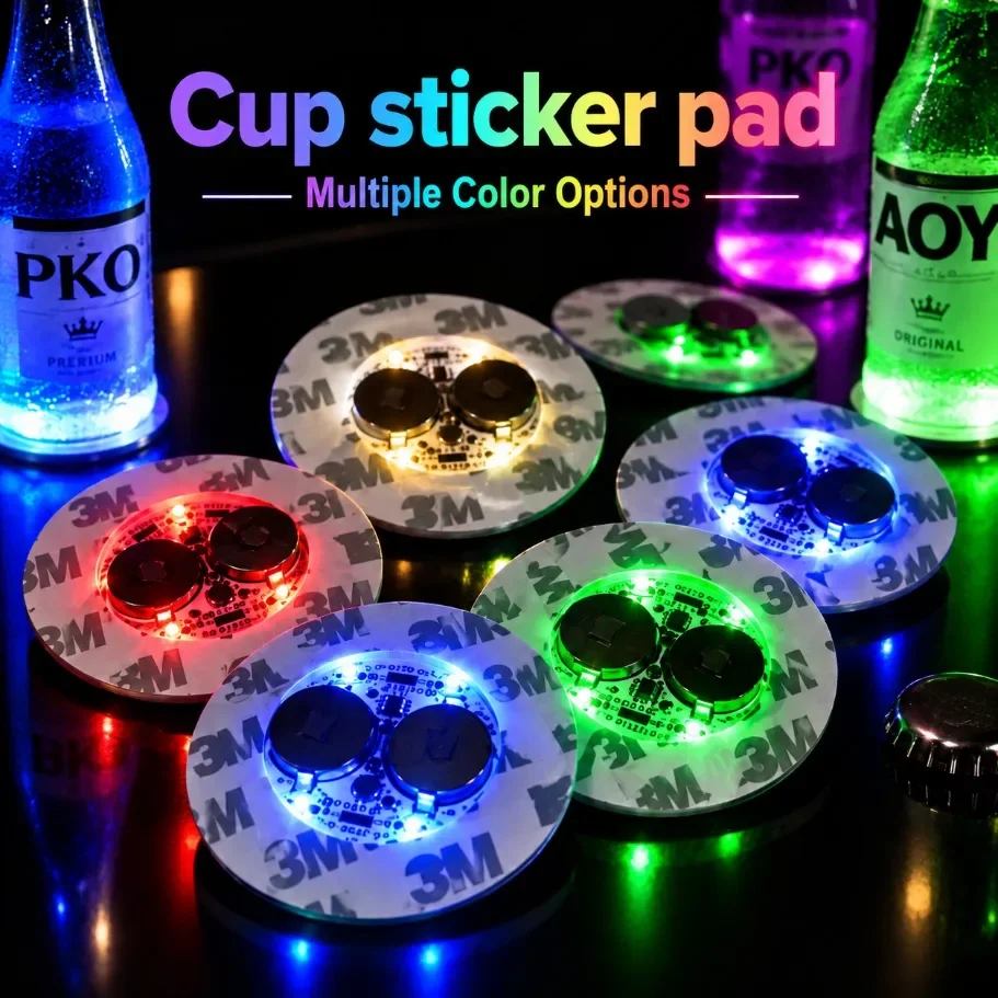 1-40Pcs Colorful Glowing LED Cup Sticker Pad Bottle Light Battery Powered Luminous Coaster Party Drink Cup Mat Decoration Lamp