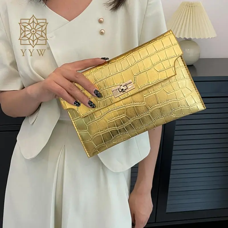 Thin Envelope Clutch Handbag Women Crocodile Pattern PU Leather Mini Daily Commuter Purse Wallet Portable Evening Messenger Bags