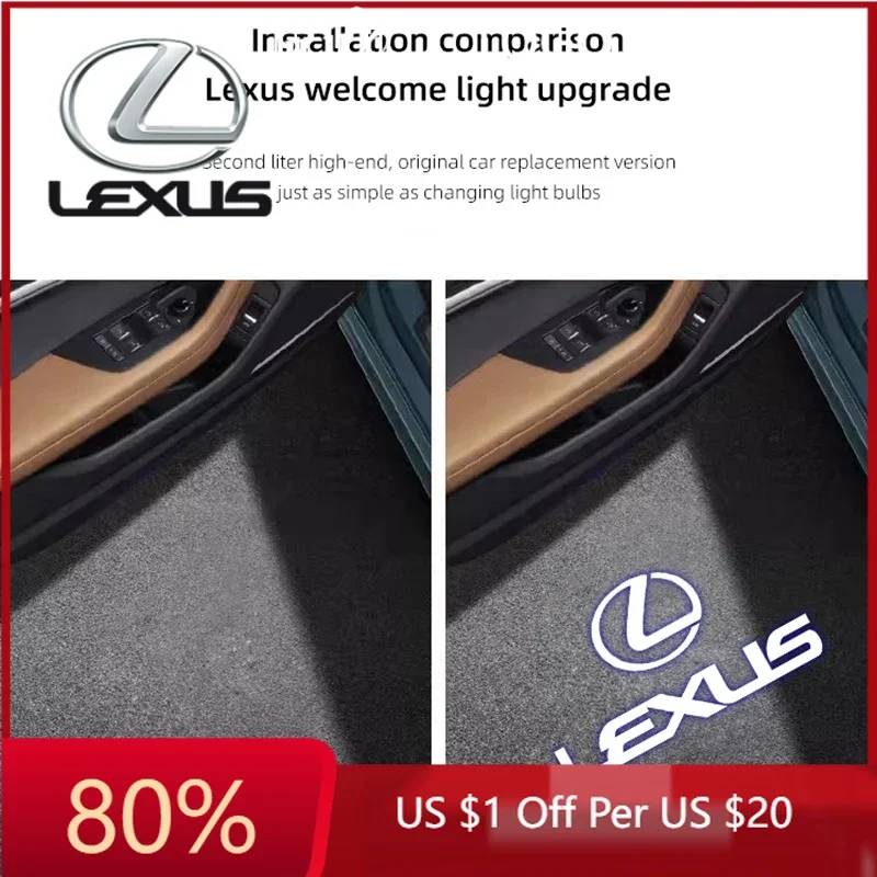 

2026 Hot Interior Stickers For Lexus F SPORT ES RX NX LS UX LM LX GX LC RZ IS CT GS RC HS SC TX LB 2pcs LED Light Car Door Proje