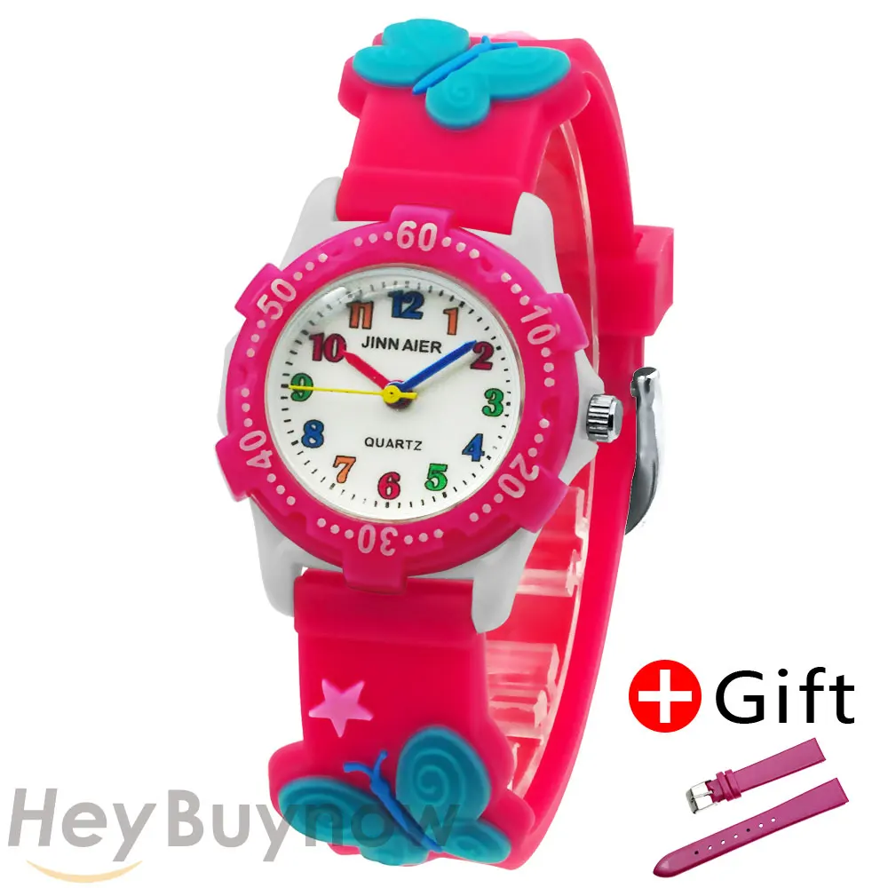 Reloj de cuarzo de dibujos animados de mariposa de Color de esfera giratoria de alta calidad, reloj luminoso de moda para niña linda, reloj para