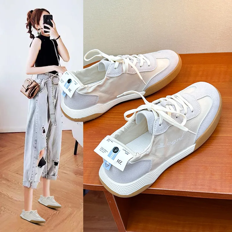 2023 Spring And Autumn New Classic Light Color Matching White Shoes Retro Lace-Up Leather Flat-Bottomed Casual Sneakers Women