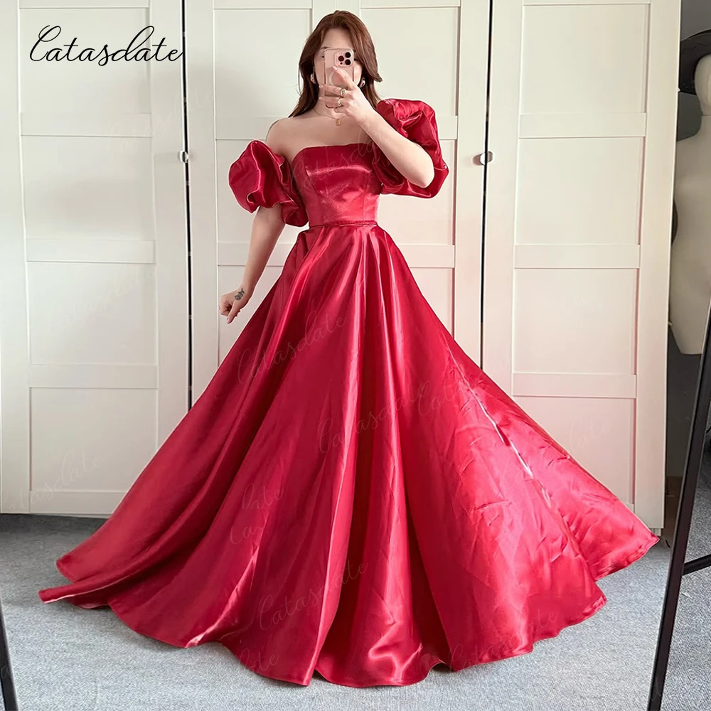 

Catasdate Puffy Guest Women's Wedding Dress Formal Ceremony Dresses with Detachable Sleeves Elegant Dresses for Special Events