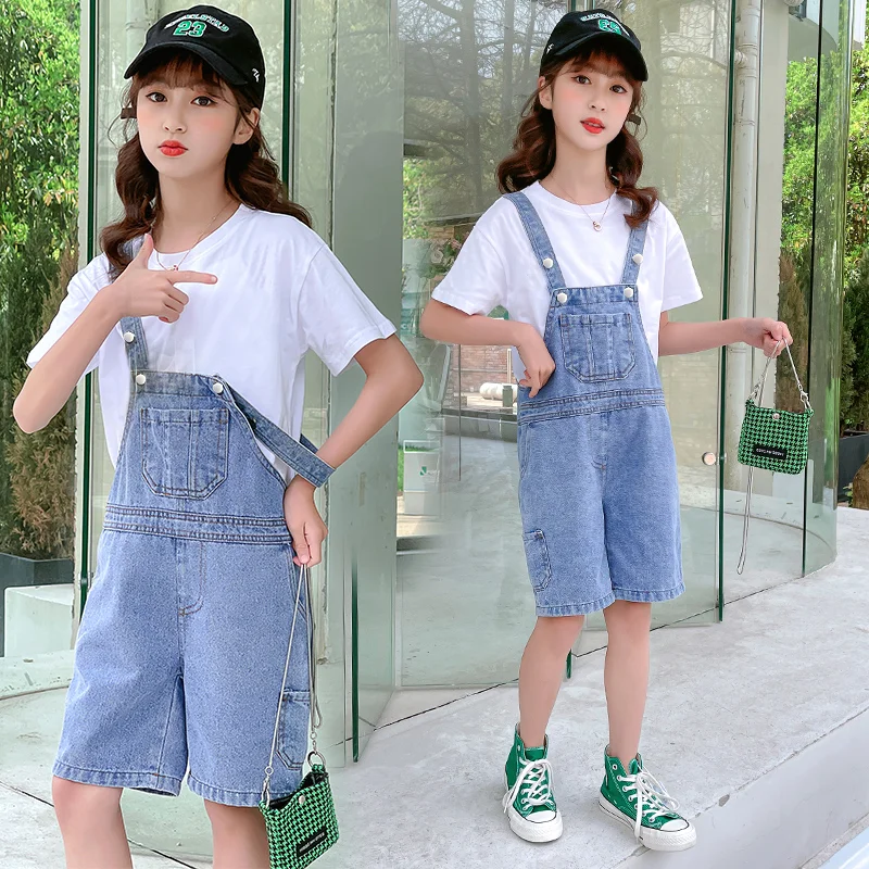 

2026 New Baby Strap Shorts Overall Summer Korean Version Slim Girl Capris Children Jumpsuit Denim Shorts Adjustable Summer Pants