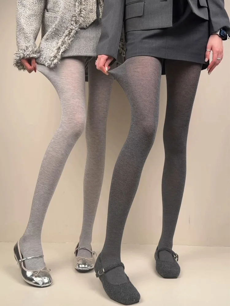 Autumn Early Silk Micro-Permeable Light Grey Ash Pants Stockings Slimming Miu Retro High Wool Sensation Socks Sexy Base Layer.